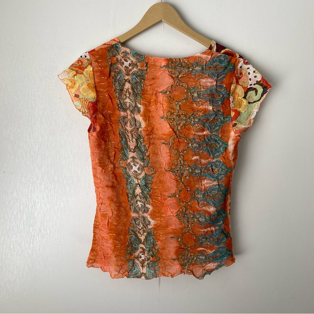 Vintage Y2K Alberto Makali Artsy Crinkle Flutter Sleeve Blouse - Picture 6 of 10